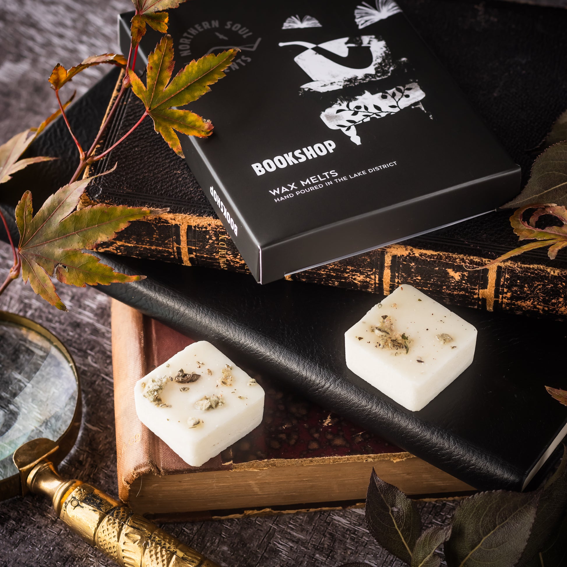 Bookshop Scented Soy Wax Melt Cubes: Indulge in the enchanting atmosphere of a bookshop with these beautifully decorated soy wax melt cubes. Crafted with care, these cubes are adorned with dried botanicals, adding a touch of natural elegance. Experience the captivating aroma of old books, cozy reading corners, and a hint of dried parchment, as these melts fill your space with the nostalgic charm of a cherished bookshop